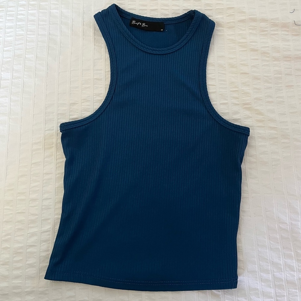 Blue Fitted Crop Tank Top